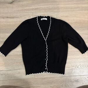 Grace Karin Black Cardigan with White Edging